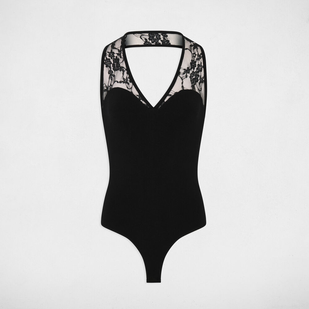 Body dentelle col v noir femme