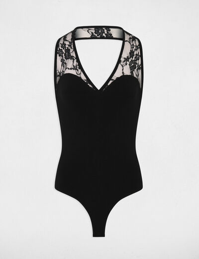 Kant body met v-hals zwart vrouw
