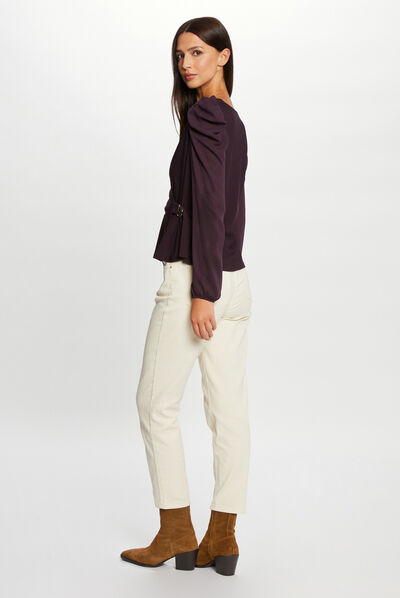 T-shirt manches longues avec boucle violet fonce femme