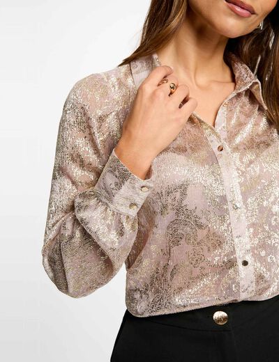 Chemise col à revers jaune or femme