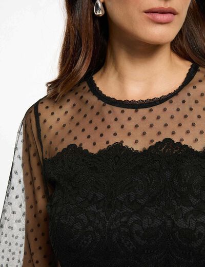 Body dentelle manches longues noir femme