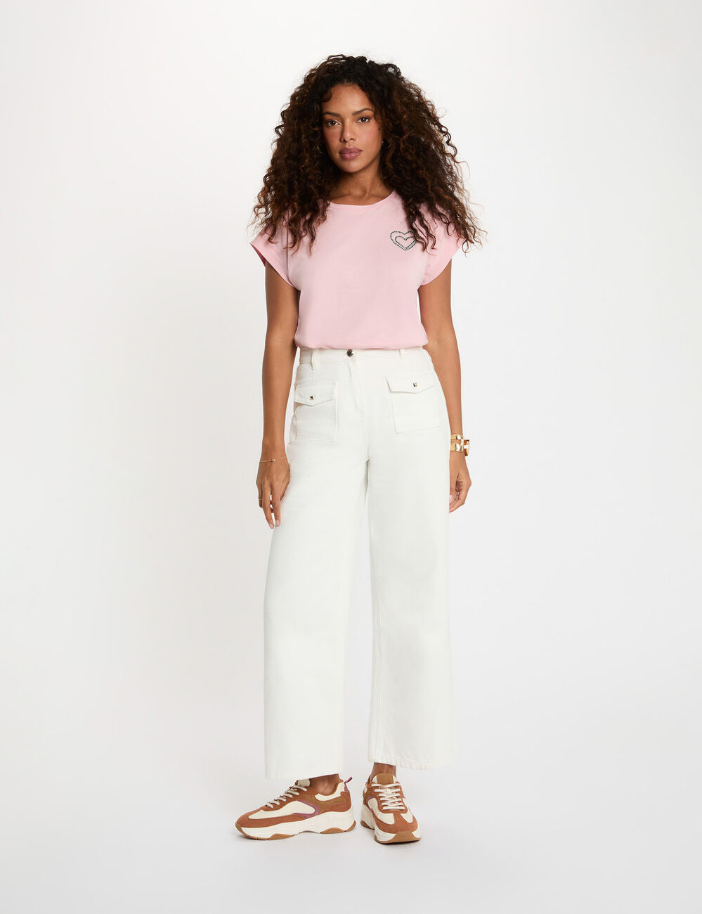 T-shirt met korte mouwen roze vrouw