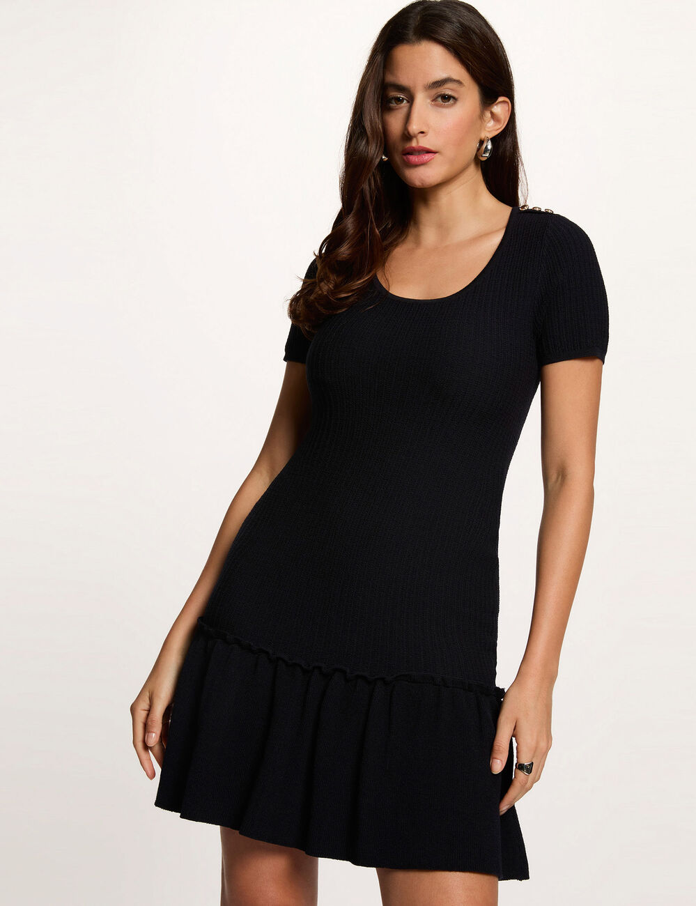 Robe tricot col u bleu marine femme