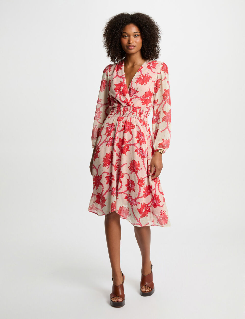 Robe évasée imprimée multicolore femme