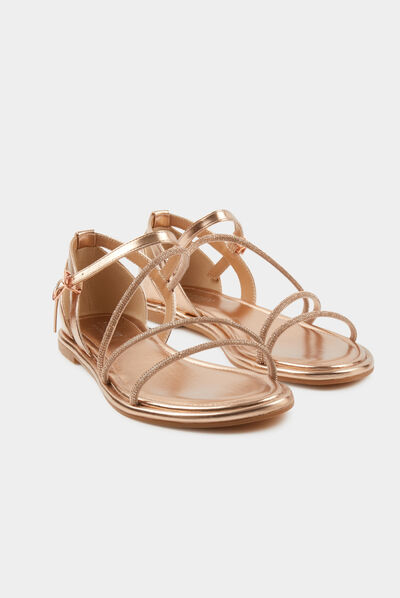 Platte sandalen met strassdetails oudroze vrouw