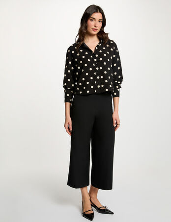 Pantacourt large taille haute noir femme