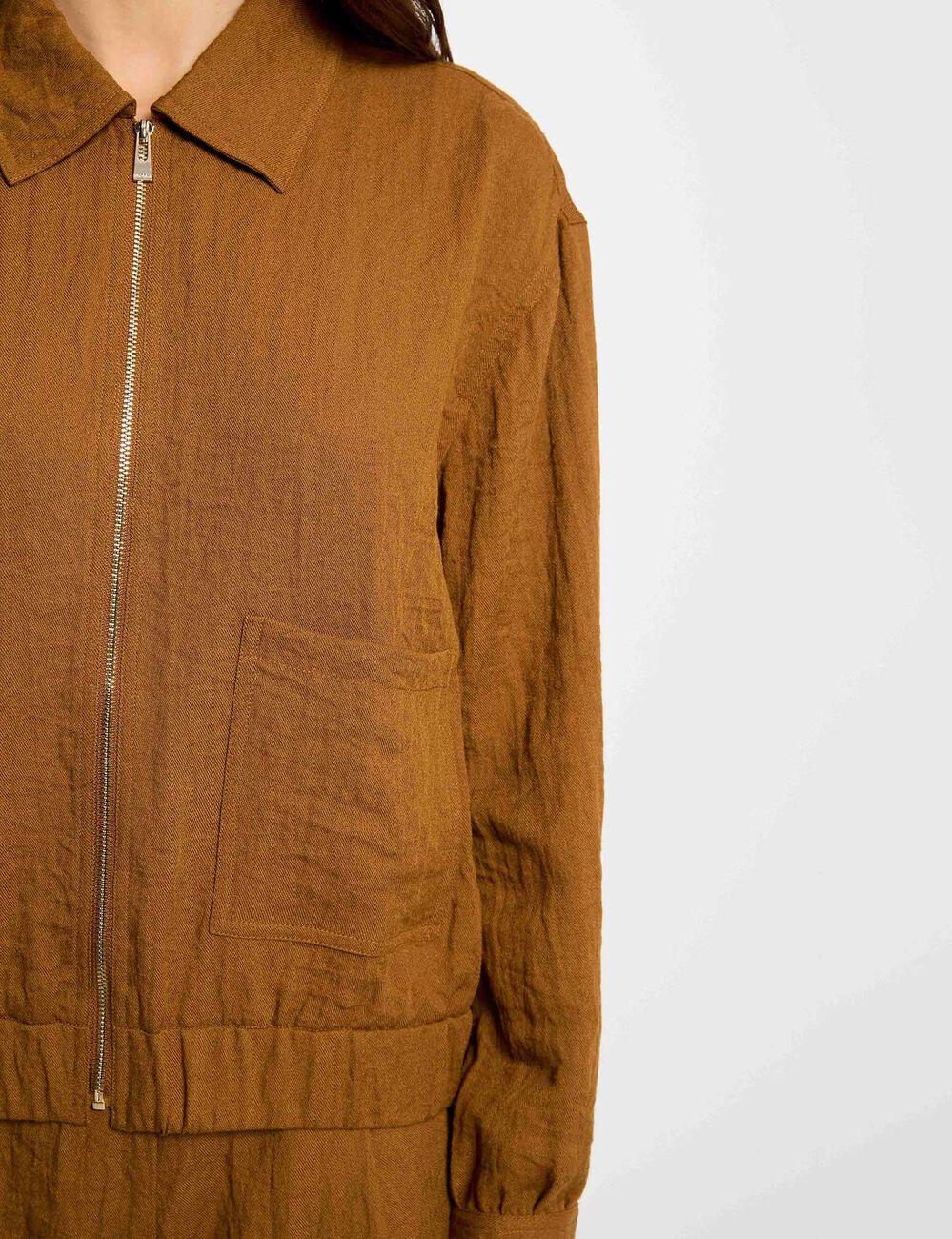 Geplooide oversized jas camel vrouw