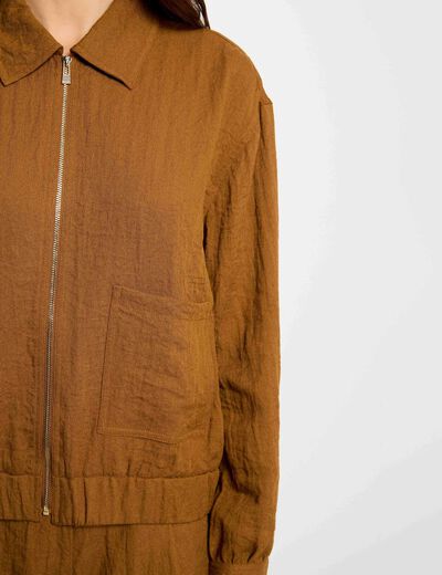 Geplooide oversized jas camel vrouw