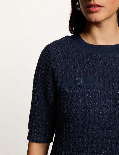 Korte getailleerde jurk marineblauw vrouw