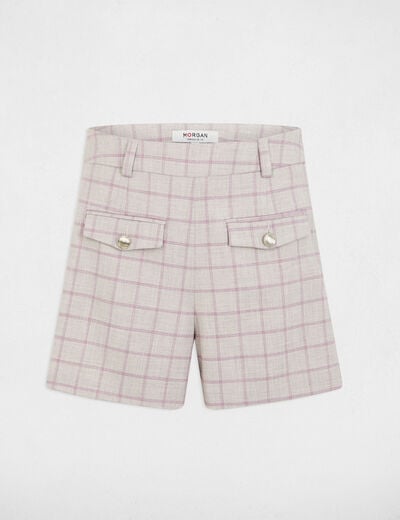 Short taille haute à carreaux multicolore femme