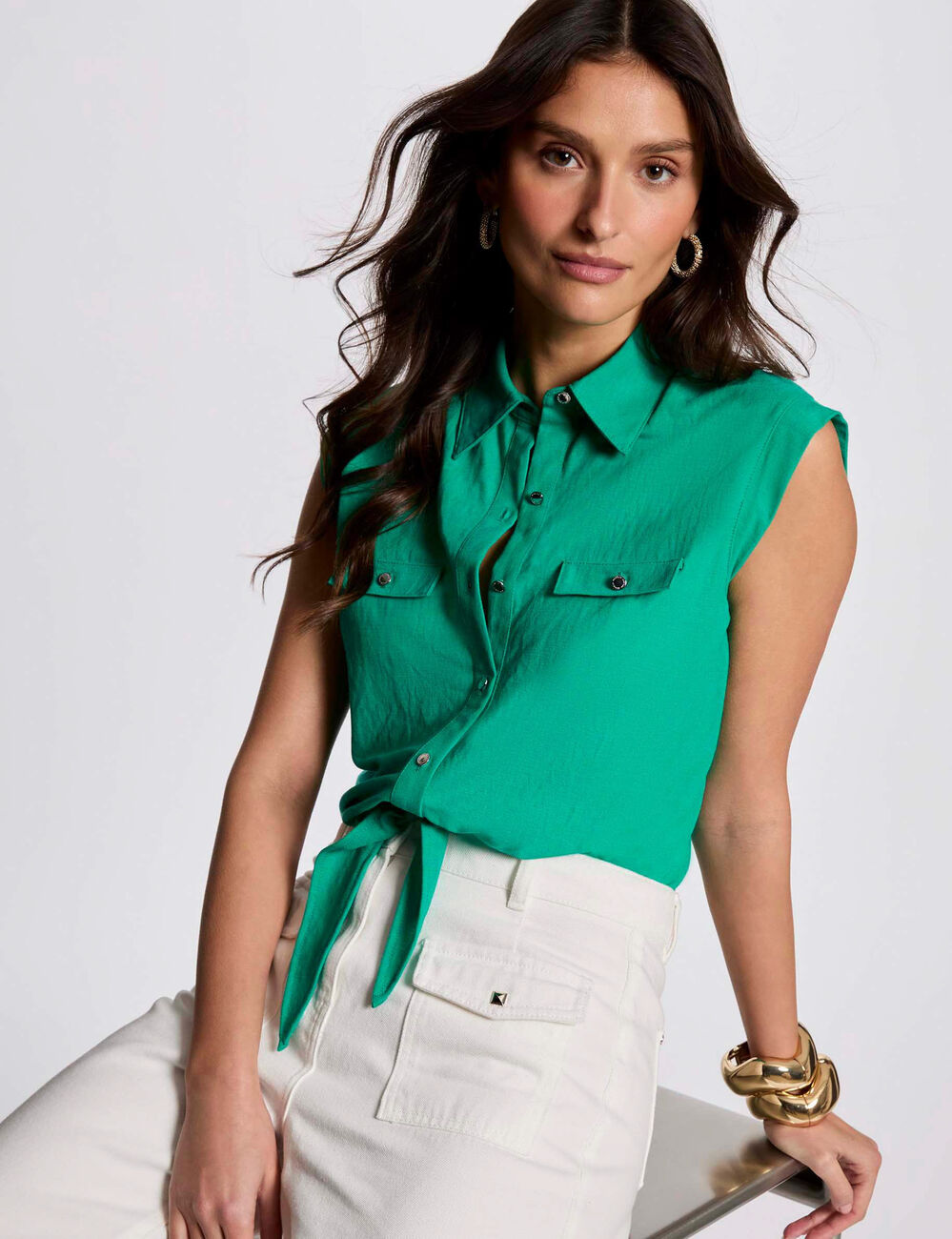 Blouse sans manches vert émeraude femme