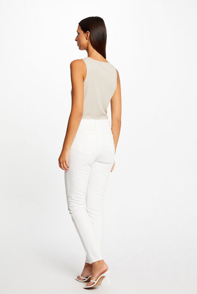 Smalle jeans met metallic verfraaiing ecru vrouw