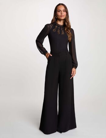 Hoge taille wijde broek zwart vrouw