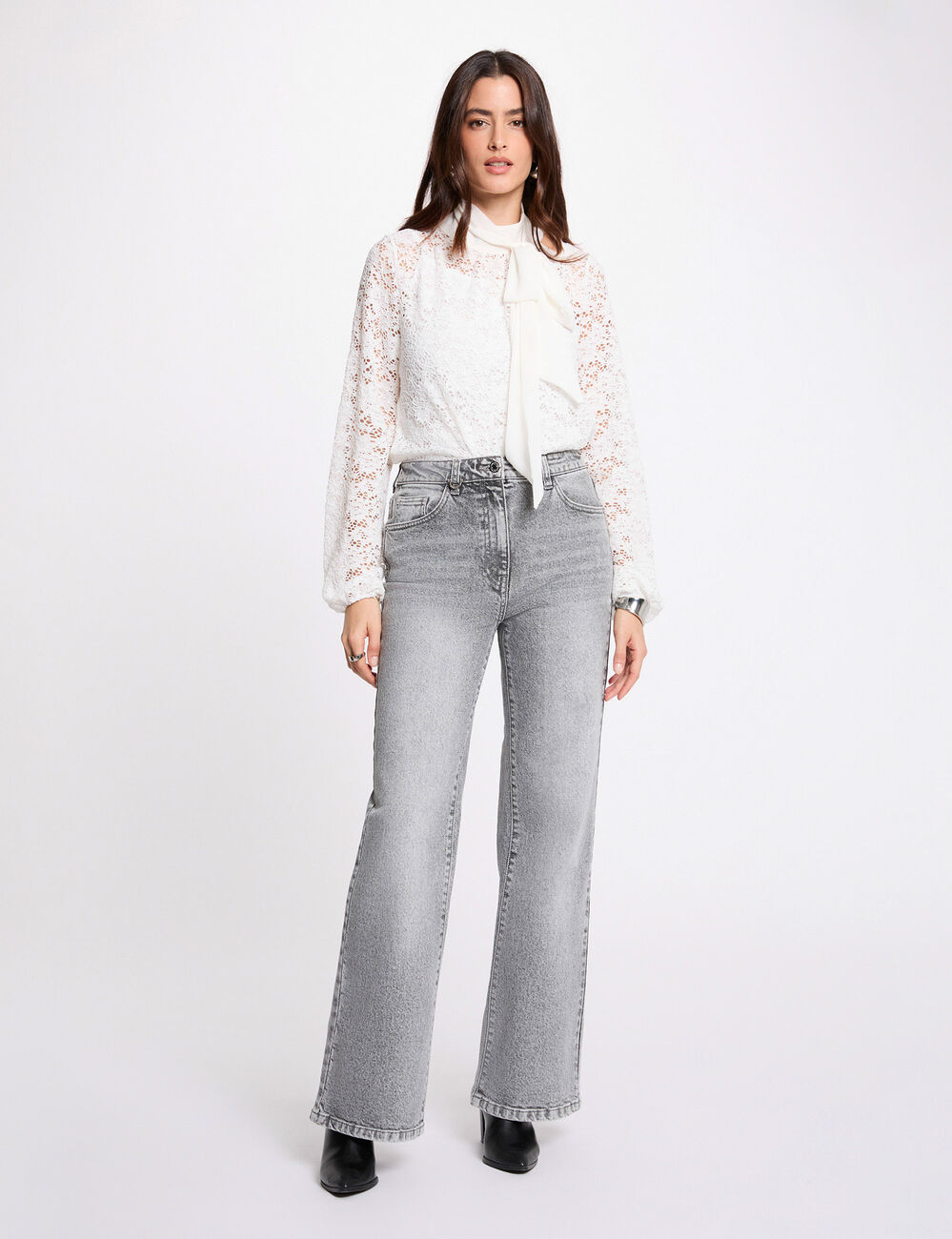 T-shirt dentelle lavallière blanc femme