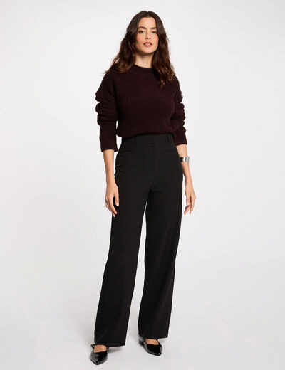 Rechte broek met plooitjes zwart vrouw