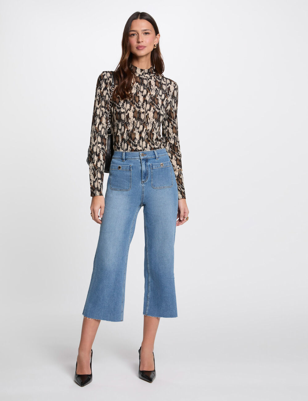 7/8 broek met wijde pijpen stone washed denim vrouw