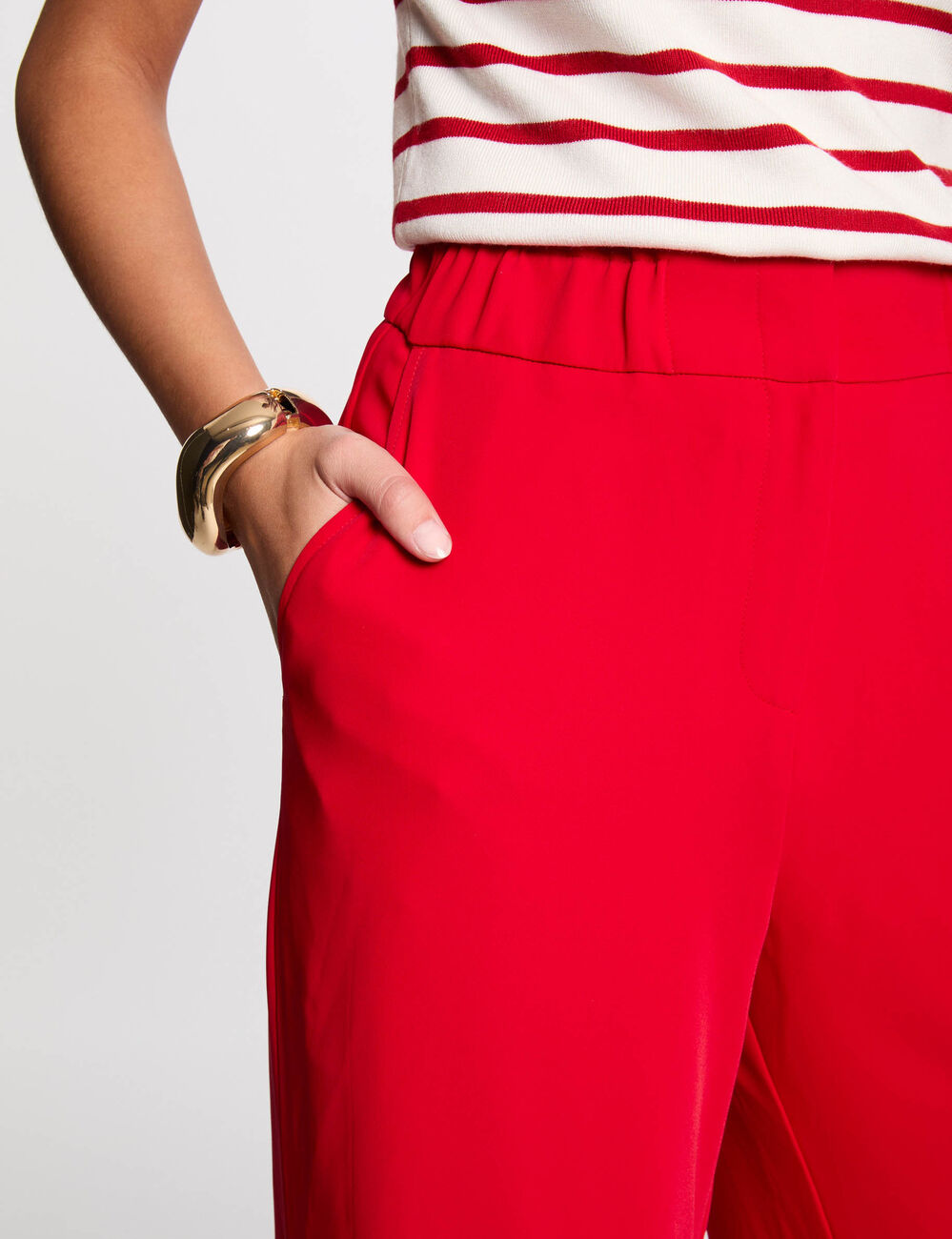 Pantalon large taille haute rouge femme