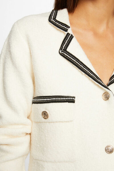 Vest met lange mouwen en juwelendetails ivoor vrouw