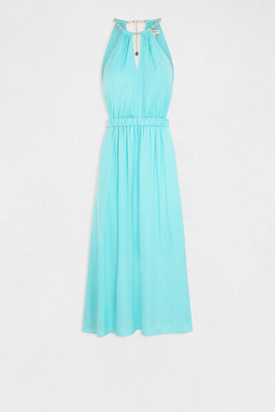 Robe midi évasée à encolure américaine bleu clair femme