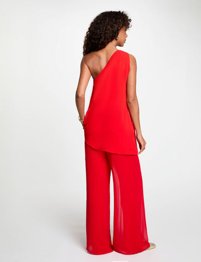 Top voile asym&eacute;trique rouge femme