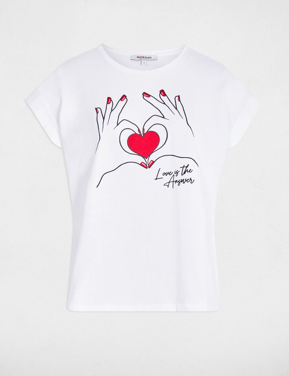Kort T-shirt met opdruk helder wit vrouw