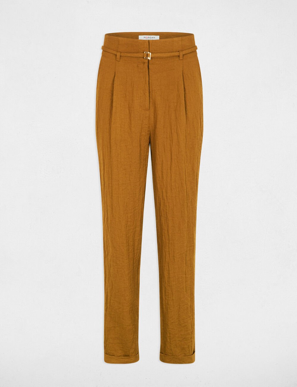 Hoog taille broek met carrot fit camel vrouw