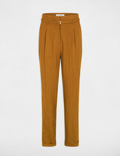Hoog taille broek met carrot fit camel vrouw