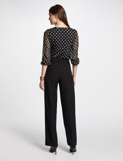 T-shirt manches 3/4 à pois blanc femme