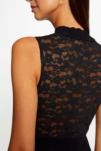 Getailleerde sweaterjurk met kant zwart vrouw