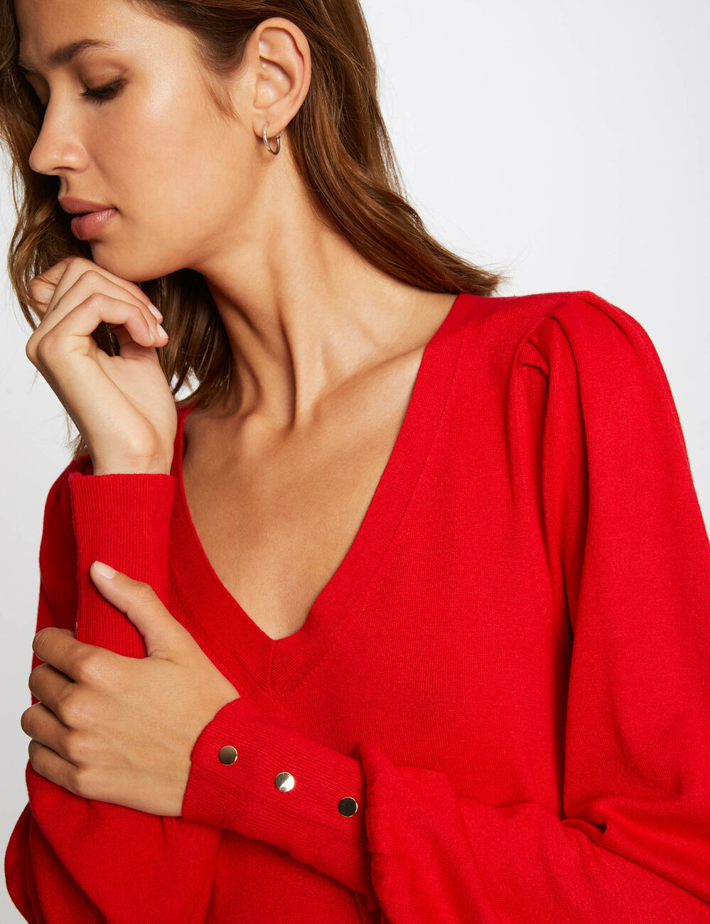 Trui met lange mouwen en V-hals rood vrouw
