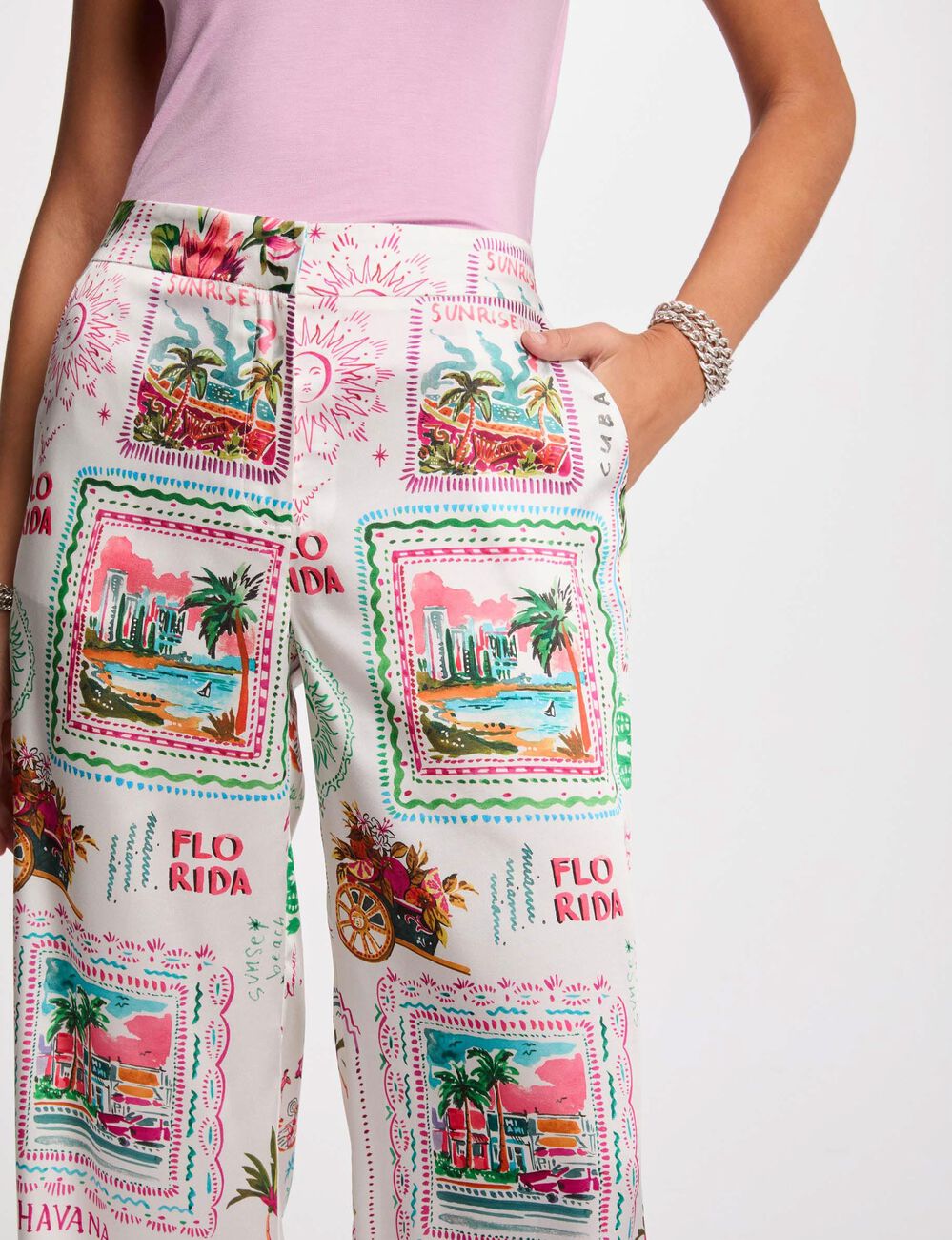 Wijde broek met print meerkleurig vrouw