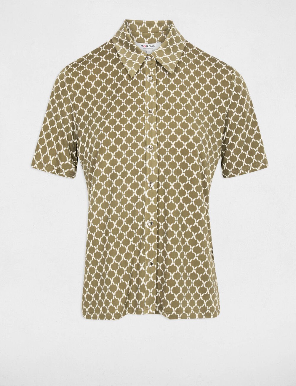Chemise imprim&eacute;e col &agrave; revers vert kaki femme