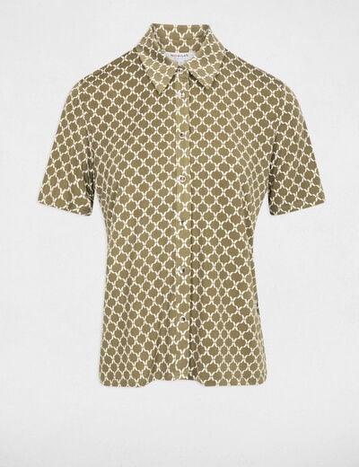 Chemise imprim&eacute;e col &agrave; revers vert kaki femme