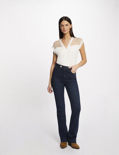 Jeans droit avec d&eacute;tails tress&eacute;s denim brut femme