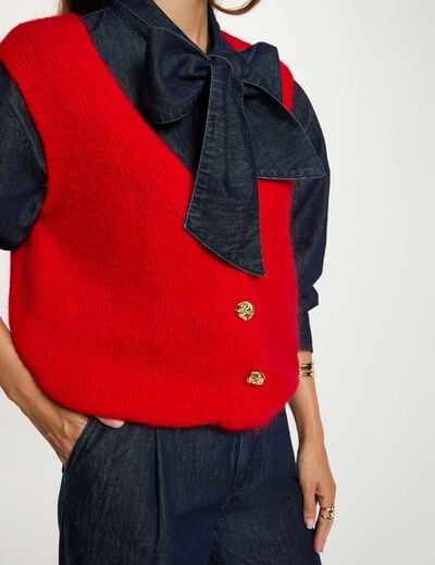 Pull sans manches rouge femme