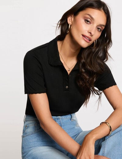 Maille l&eacute;g&egrave;re col &agrave; revers noir femme