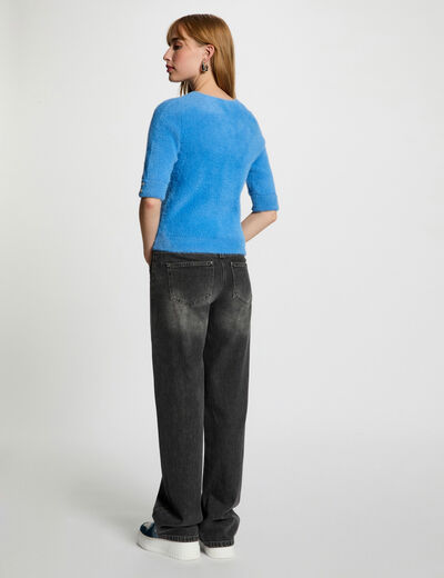 Pull manches courtes bleu femme