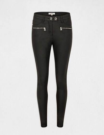 Pantalon skinny enduit détails zippés noir femme