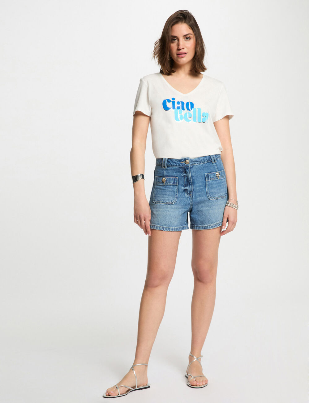 T-shirt met opschrift helder wit vrouw