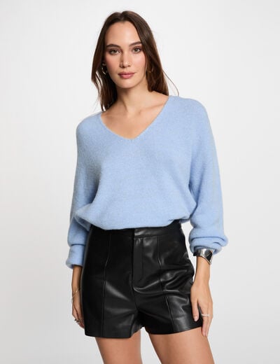 V-hals trui bleu vrouw