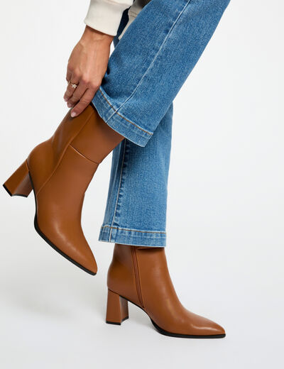 Botte courte à talon camel femme