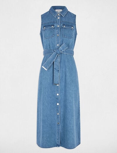 Robe midi trapèze en jean denim stone femme