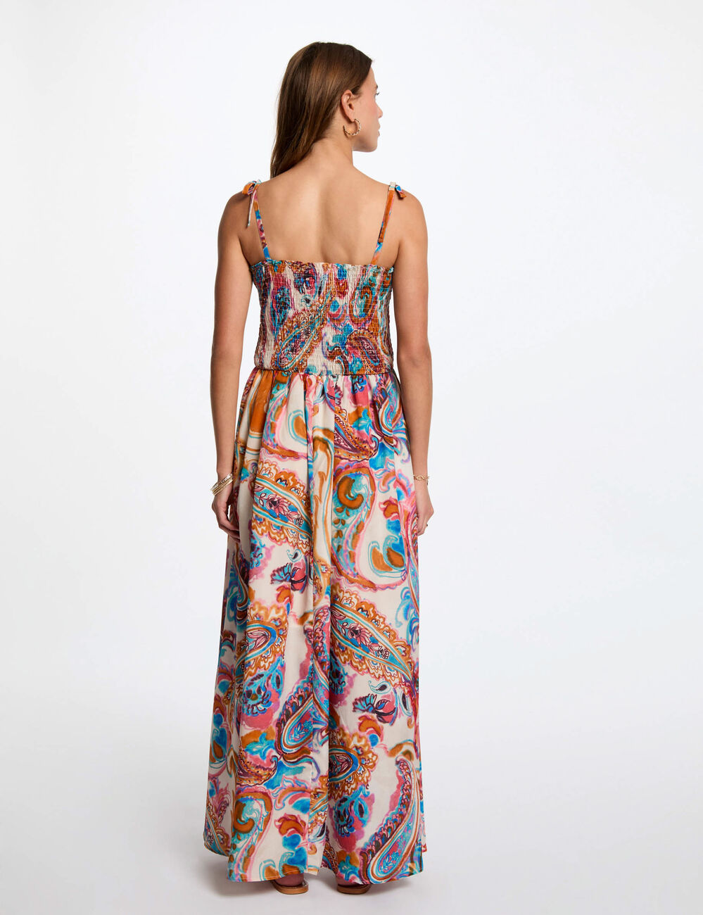Robe longue droite imprimée multicolore femme