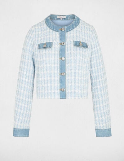 Veste ajust&eacute;e col rond bleu ciel femme