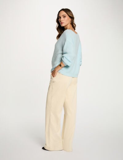Pull col rond bleu ciel femme