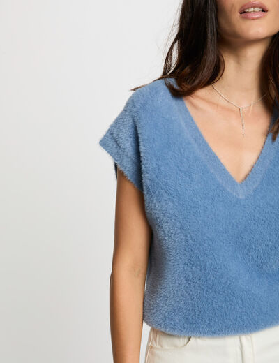 Pull sans manches bleu femme