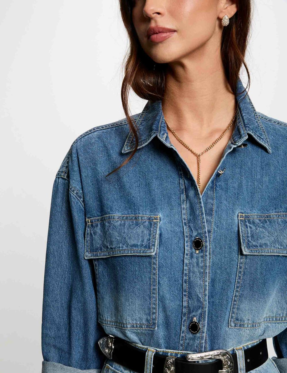 Recht spijkerjasje stone washed denim vrouw