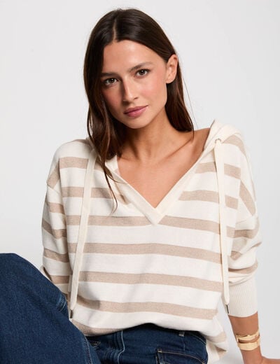 V-hals capuchontrui ivoor vrouw