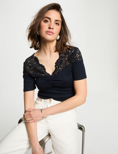 T-shirt met korte mouwen marineblauw vrouw