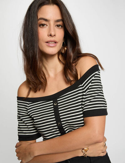 Gestreept Bardot T-shirt helder wit vrouw
